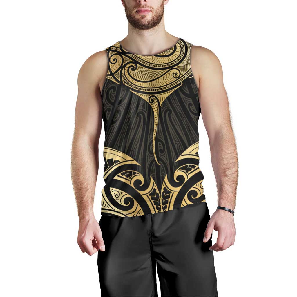 Gold Black New Zealand Manta Ray Men Tank Top Aotearoa Maori Haehae - Polynesian Pride