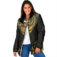 Gold Black New Zealand Manta Ray Padded Jacket Aotearoa Maori Haehae - Polynesian Pride