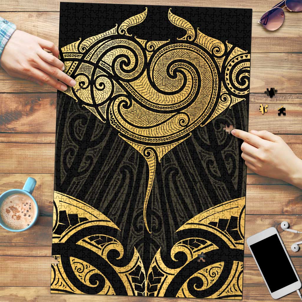 Gold Black New Zealand Manta Ray Puzzle Aotearoa Maori Haehae - Polynesian Pride