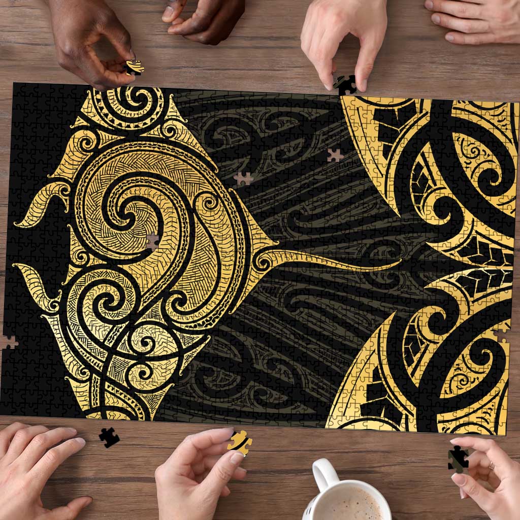 Gold Black New Zealand Manta Ray Puzzle Aotearoa Maori Haehae - Polynesian Pride