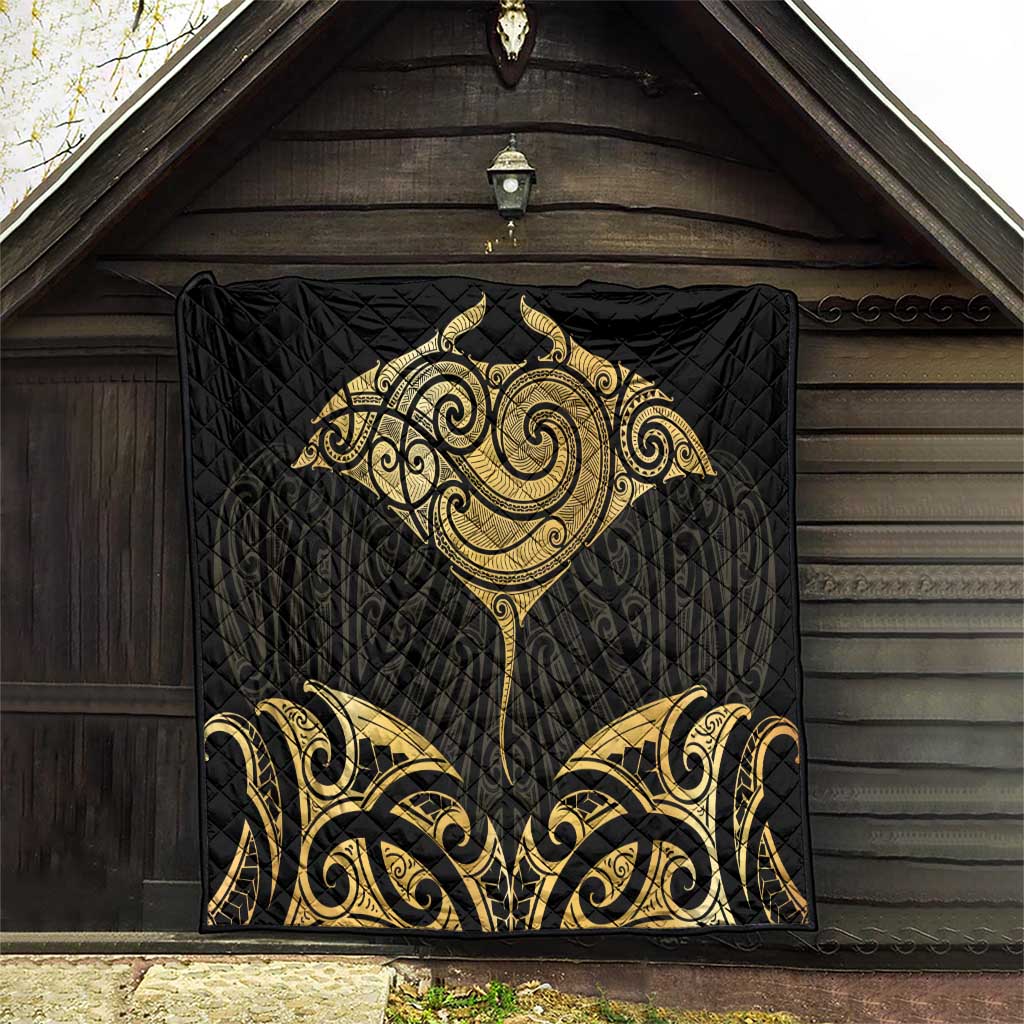 Gold Black New Zealand Manta Ray Quilt Aotearoa Maori Haehae - Polynesian Pride