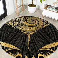 Gold Black New Zealand Manta Ray Round Carpet Aotearoa Maori Haehae - Polynesian Pride