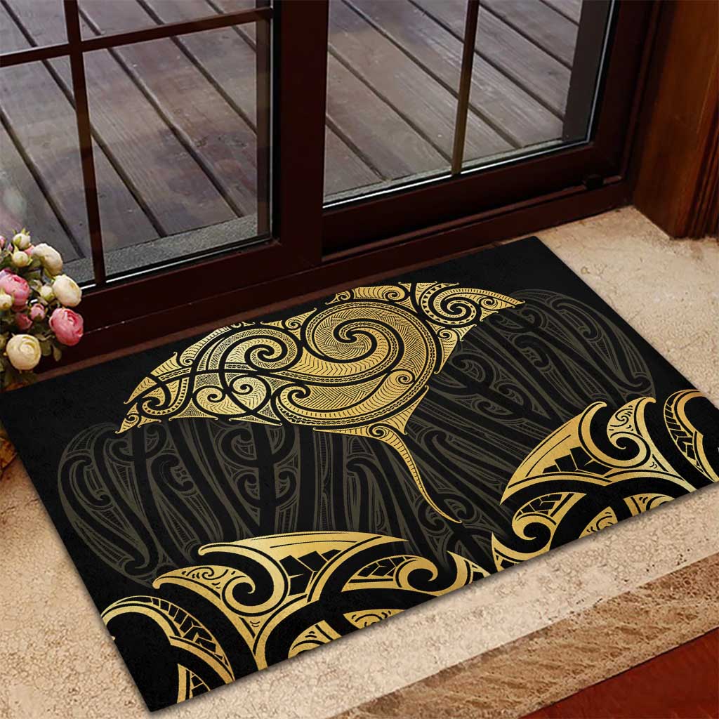 Gold Black New Zealand Manta Ray Rubber Doormat Aotearoa Maori Haehae - Polynesian Pride