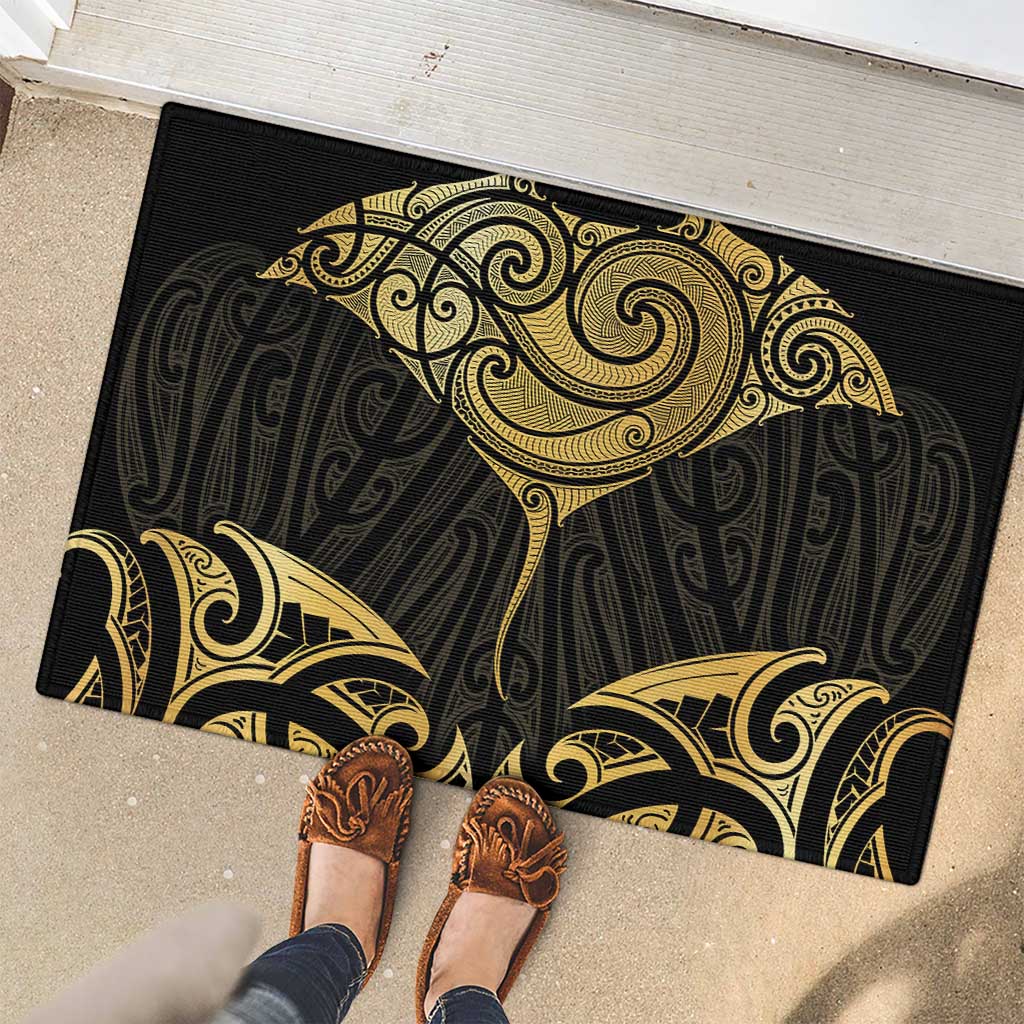Gold Black New Zealand Manta Ray Rubber Doormat Aotearoa Maori Haehae - Polynesian Pride