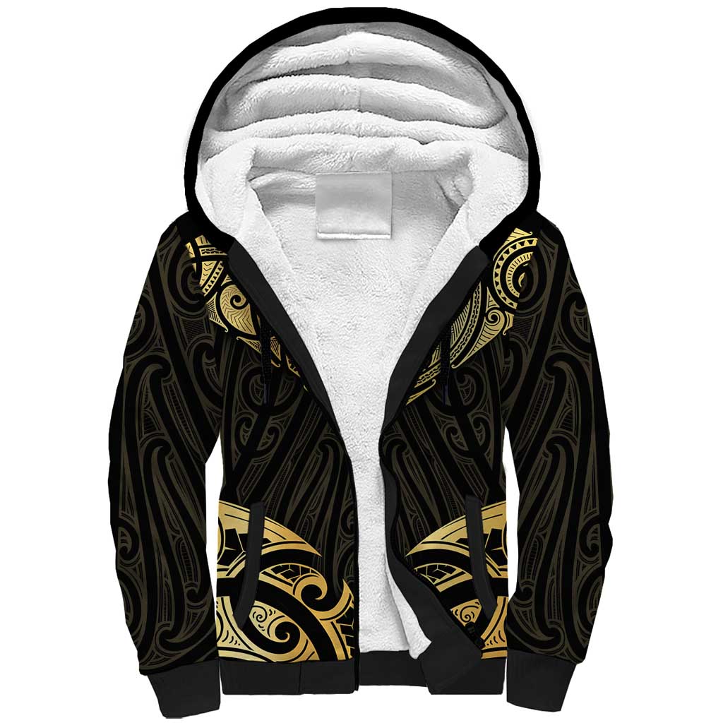 Gold Black New Zealand Manta Ray Sherpa Hoodie Aotearoa Maori Haehae - Polynesian Pride