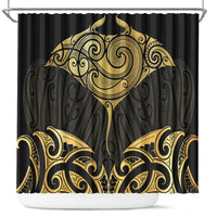 Gold Black New Zealand Manta Ray Shower Curtain Aotearoa Maori Haehae - Polynesian Pride