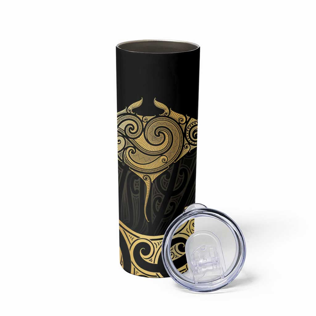 Gold Black New Zealand Manta Ray Skinny Tumbler Aotearoa Maori Haehae - Polynesian Pride