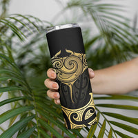 Gold Black New Zealand Manta Ray Skinny Tumbler Aotearoa Maori Haehae - Polynesian Pride