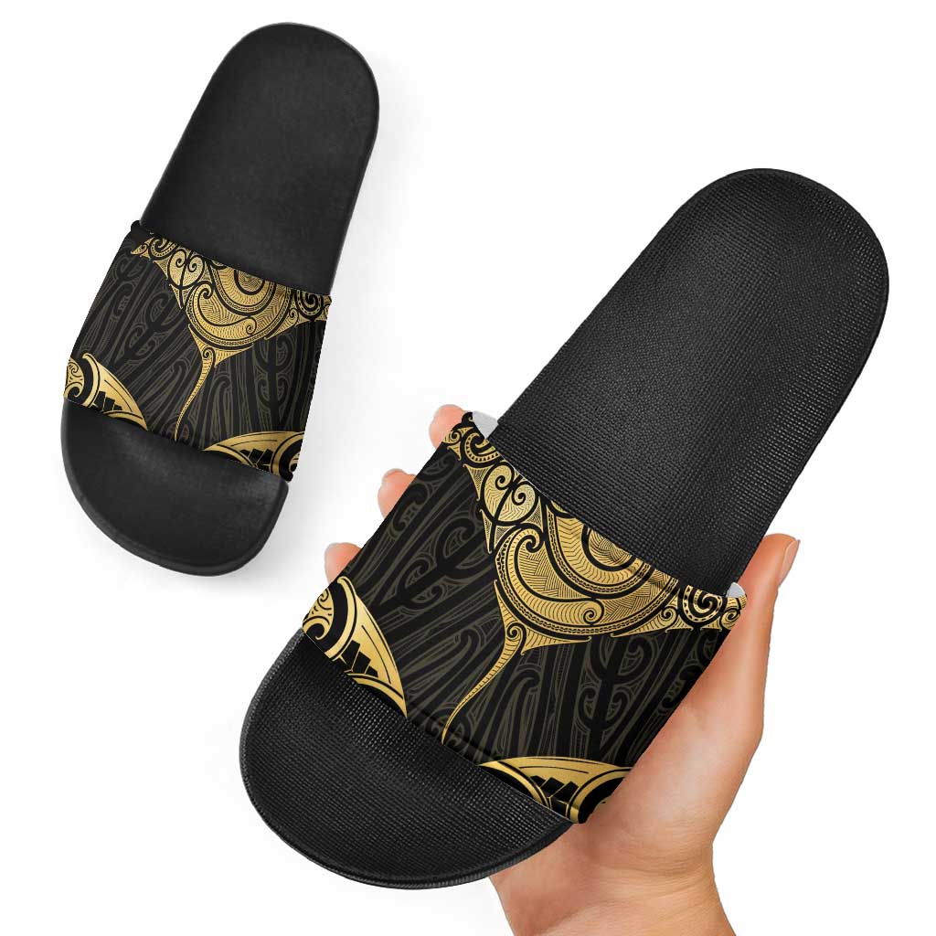 Gold Black New Zealand Manta Ray Slide Sandals Aotearoa Maori Haehae - Polynesian Pride