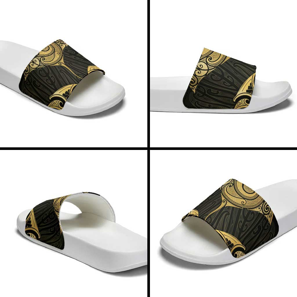 Gold Black New Zealand Manta Ray Slide Sandals Aotearoa Maori Haehae - Polynesian Pride