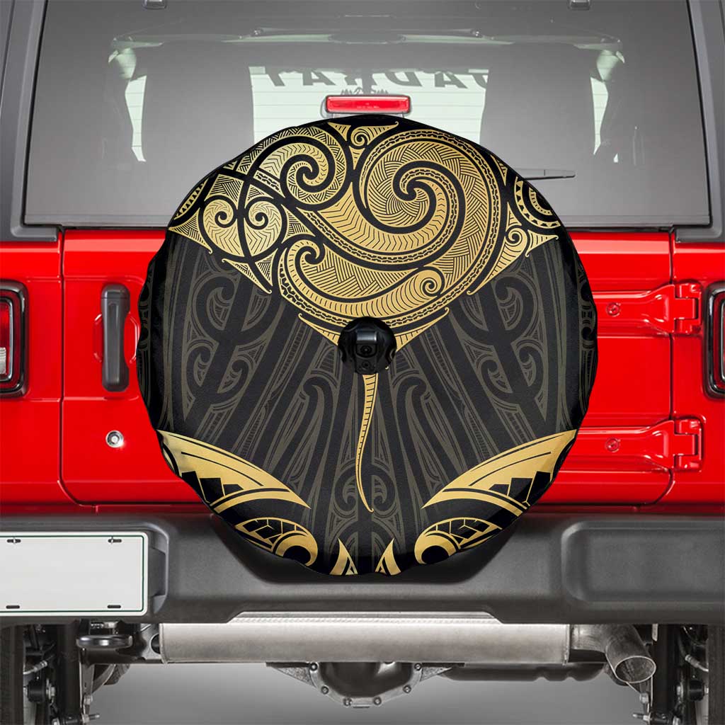 Gold Black New Zealand Manta Ray Spare Tire Cover Aotearoa Maori Haehae - Polynesian Pride