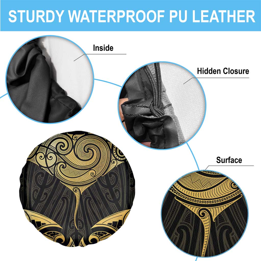 Gold Black New Zealand Manta Ray Spare Tire Cover Aotearoa Maori Haehae - Polynesian Pride