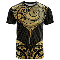 Gold Black New Zealand Manta Ray T Shirt Aotearoa Maori Haehae - Polynesian Pride