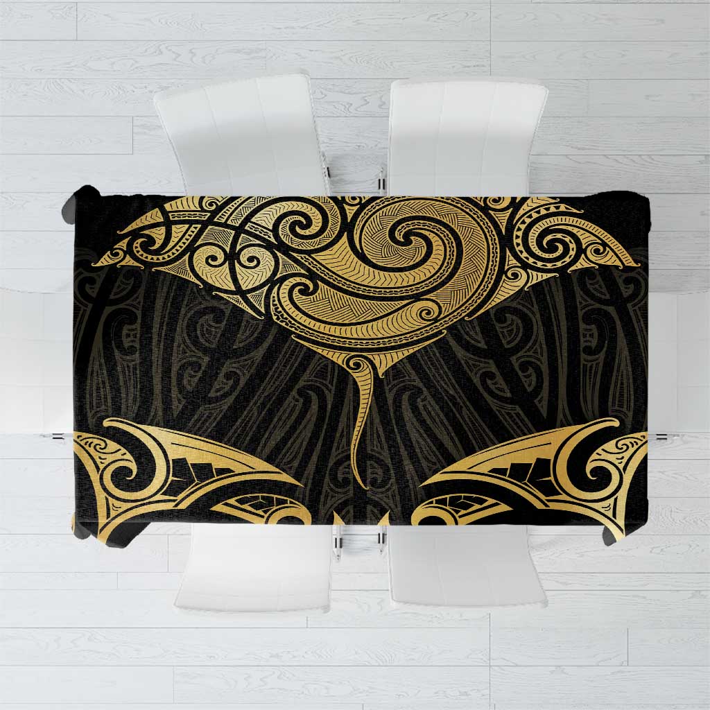Gold Black New Zealand Manta Ray Tablecloth Aotearoa Maori Haehae - Polynesian Pride