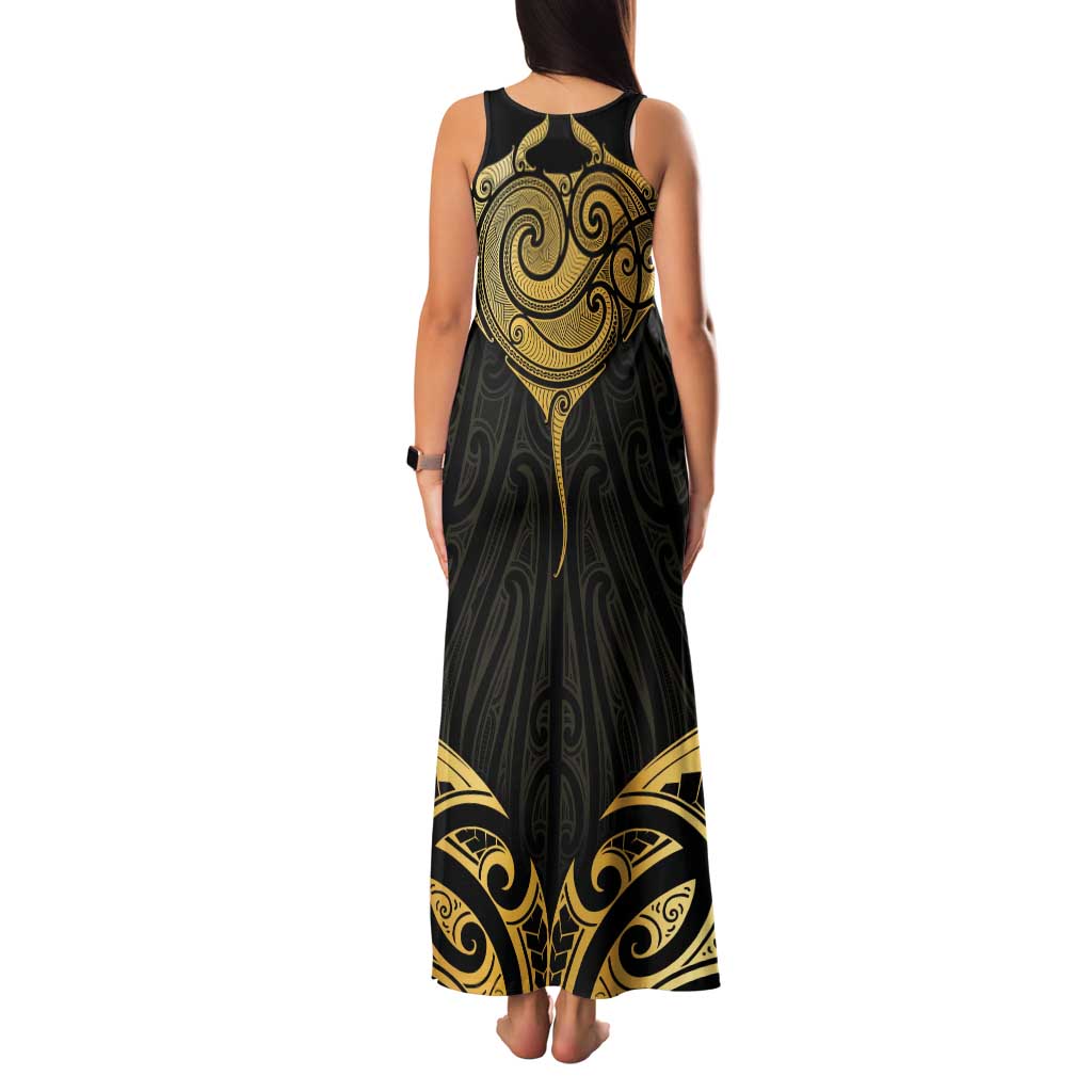 Gold Black New Zealand Manta Ray Tank Maxi Dress Aotearoa Maori Haehae - Polynesian Pride