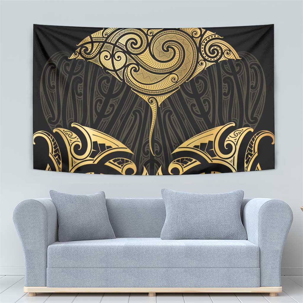 Gold Black New Zealand Manta Ray Tapestry Aotearoa Maori Haehae - Polynesian Pride