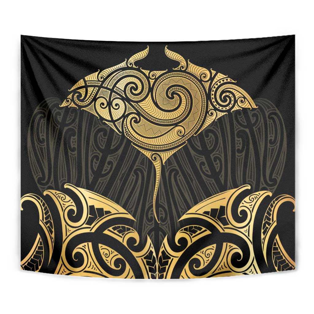 Gold Black New Zealand Manta Ray Tapestry Aotearoa Maori Haehae - Polynesian Pride