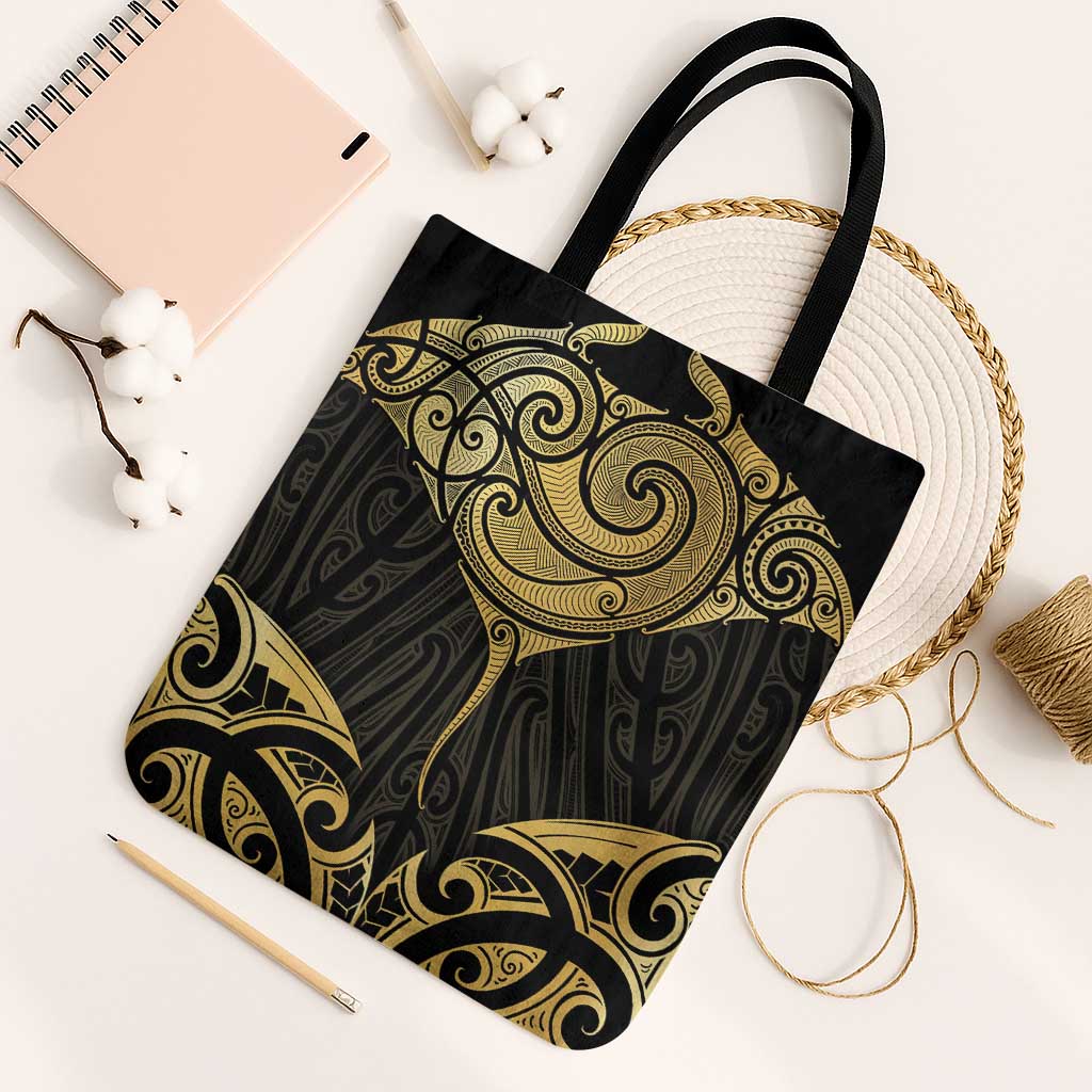 Gold Black New Zealand Manta Ray Tote Bag Aotearoa Maori Haehae - Polynesian Pride