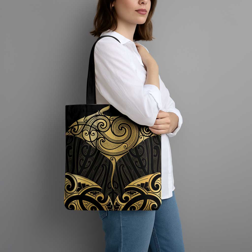 Gold Black New Zealand Manta Ray Tote Bag Aotearoa Maori Haehae - Polynesian Pride