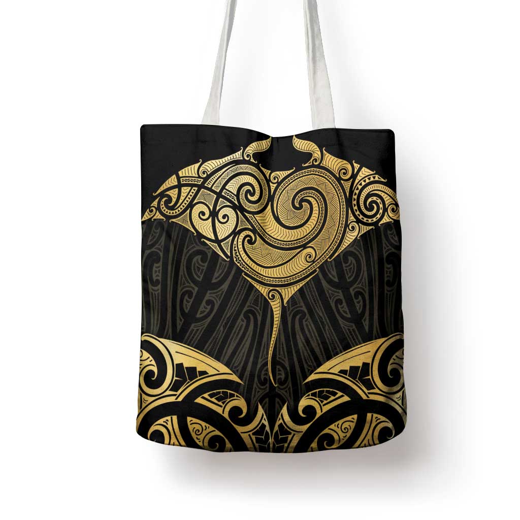 Gold Black New Zealand Manta Ray Tote Bag Aotearoa Maori Haehae - Polynesian Pride