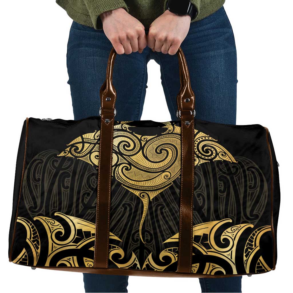 Gold Black New Zealand Manta Ray Travel Bag Aotearoa Maori Haehae - Polynesian Pride