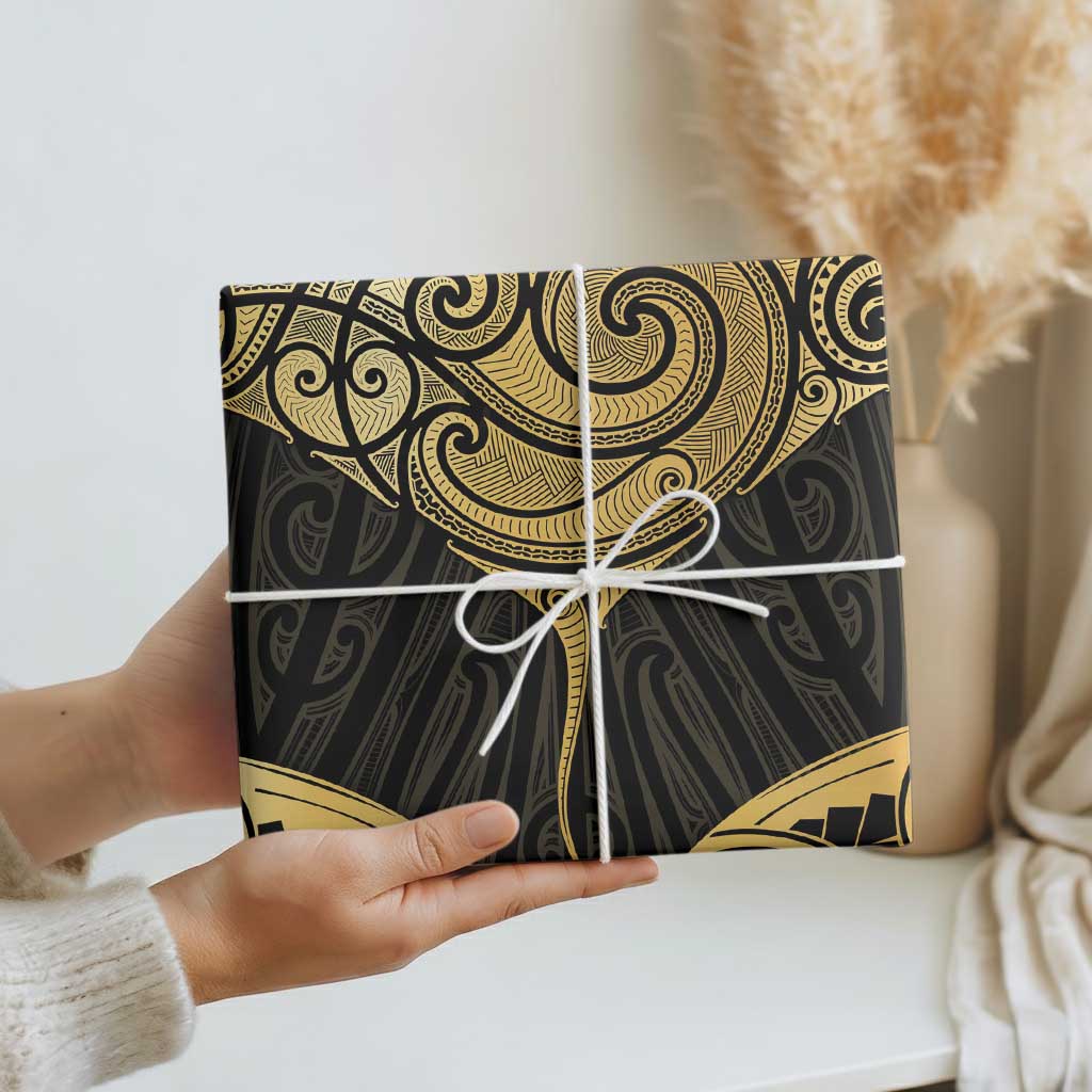 Gold Black New Zealand Manta Ray Wrapping Paper Aotearoa Maori Haehae - Polynesian Pride