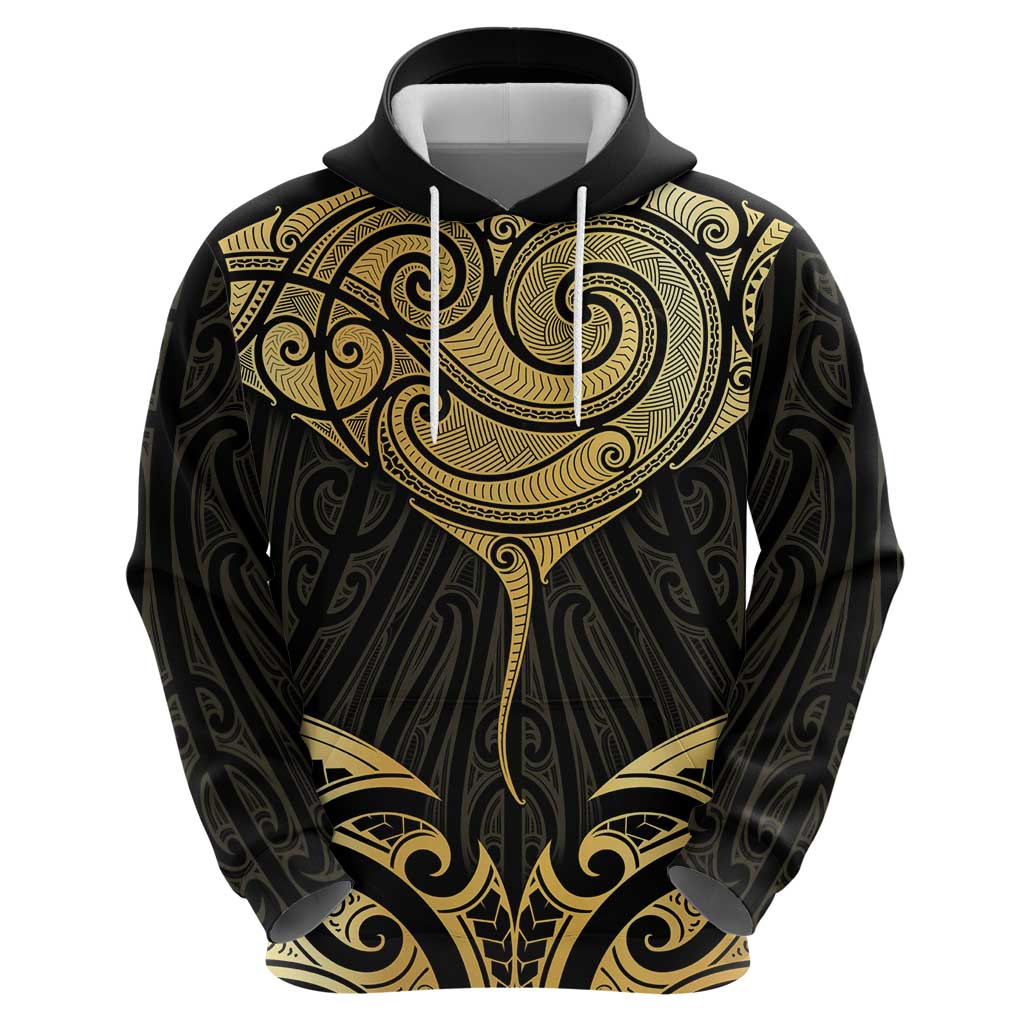 Gold Black New Zealand Manta Ray Zip Hoodie Aotearoa Maori Haehae - Polynesian Pride