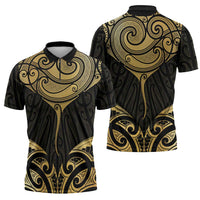Gold Black New Zealand Manta Ray Zipper Polo Shirt Aotearoa Maori Haehae - Polynesian Pride