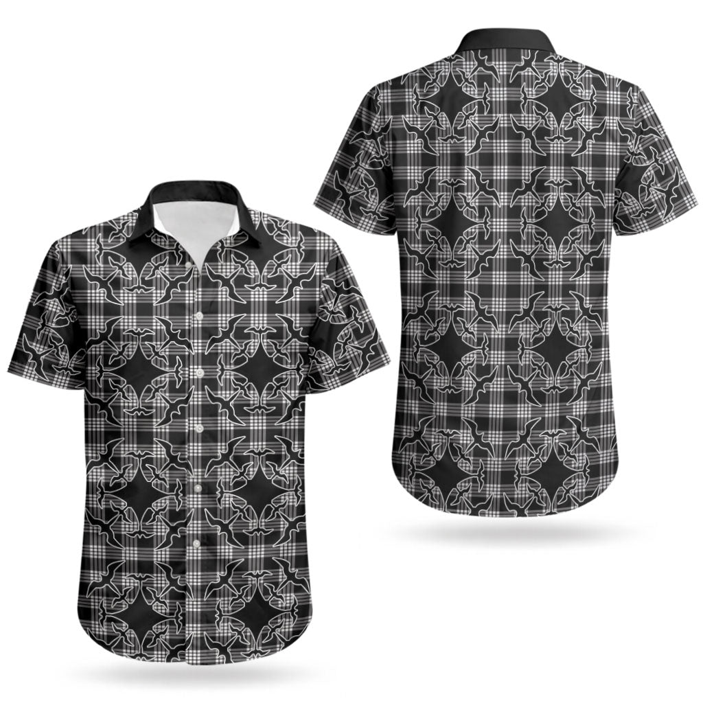 Eleele Hawaii Iwa Bird Palaka Motifs Couples Matching Off Shoulder Short Dress and Hawaiian Shirt LT14 - Polynesian Pride