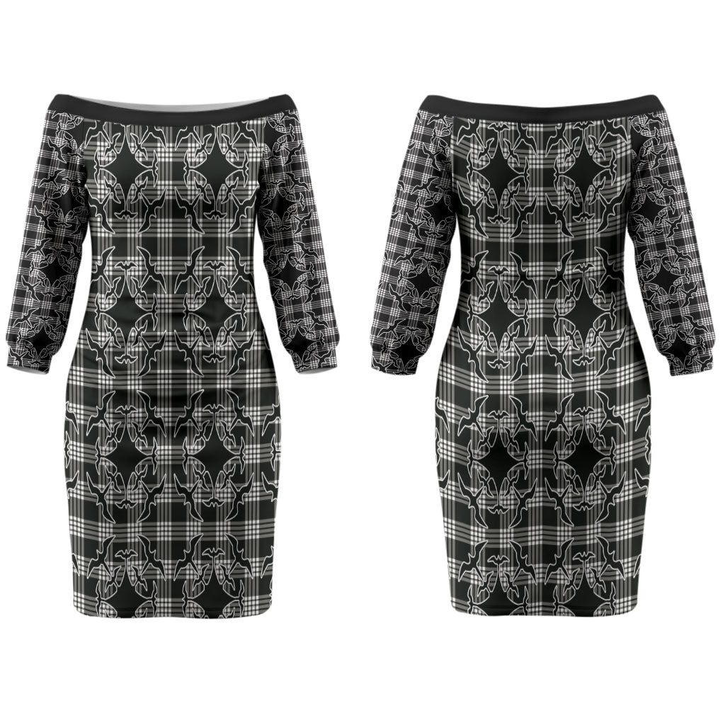 Eleele Hawaii Iwa Bird Palaka Motifs Couples Matching Off The Shoulder Long Sleeve Dress and Hawaiian Shirt LT14 - Polynesian Pride