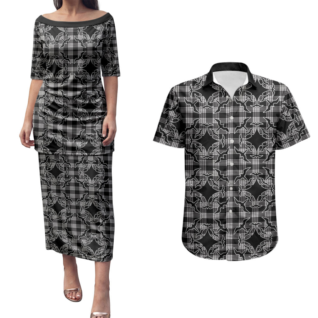 Eleele Hawaii Iwa Bird Palaka Motifs Couples Matching Puletasi and Hawaiian Shirt LT14 Black - Polynesian Pride