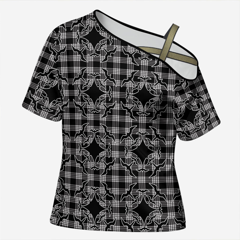 Eleele Hawaii Iwa Bird Palaka Motifs Cross Shoulder Shirt LT14 Female Black - Polynesian Pride