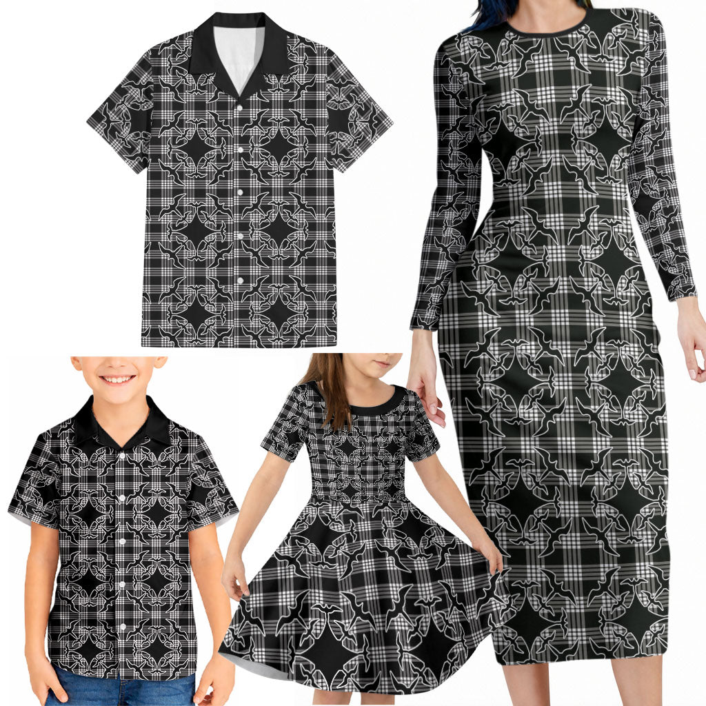 Eleele Hawaii Iwa Bird Palaka Motifs Family Matching Long Sleeve Bodycon Dress and Hawaiian Shirt LT14 - Polynesian Pride
