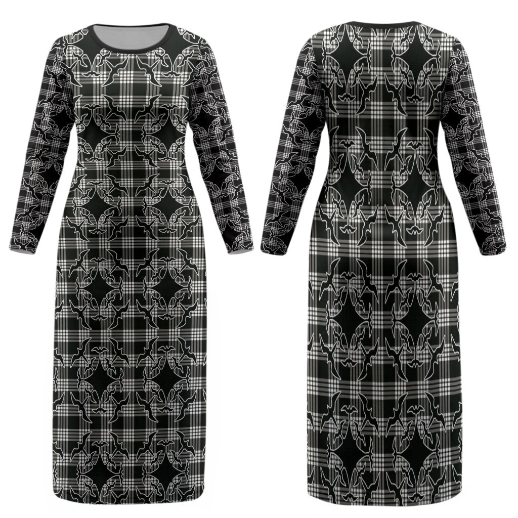 Eleele Hawaii Iwa Bird Palaka Motifs Family Matching Long Sleeve Bodycon Dress and Hawaiian Shirt LT14 Mom's Dress Black - Polynesian Pride