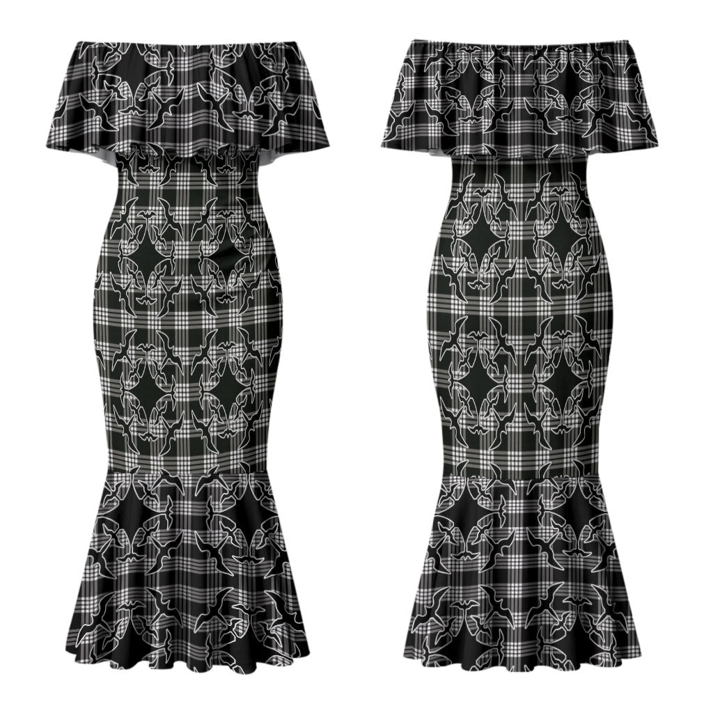 Eleele Hawaii Iwa Bird Palaka Motifs Family Matching Mermaid Dress and Hawaiian Shirt LT14 Mom's Dress Black - Polynesian Pride