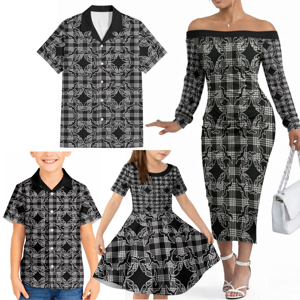 Eleele Hawaii Iwa Bird Palaka Motifs Family Matching Off The Shoulder Long Sleeve Dress and Hawaiian Shirt LT14 - Polynesian Pride