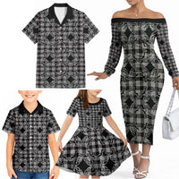 Eleele Hawaii Iwa Bird Palaka Motifs Family Matching Off The Shoulder Long Sleeve Dress and Hawaiian Shirt LT14 - Polynesian Pride