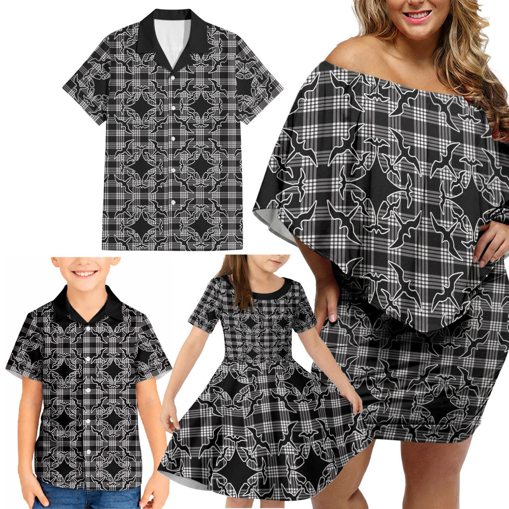 Eleele Hawaii Iwa Bird Palaka Motifs Family Matching Off Shoulder Short Dress and Hawaiian Shirt LT14 - Polynesian Pride