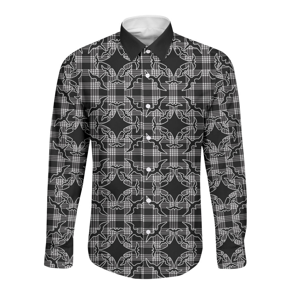 Eleele Hawaii Iwa Bird Palaka Motifs Long Sleeve Button Shirt LT14 Unisex Black - Polynesian Pride
