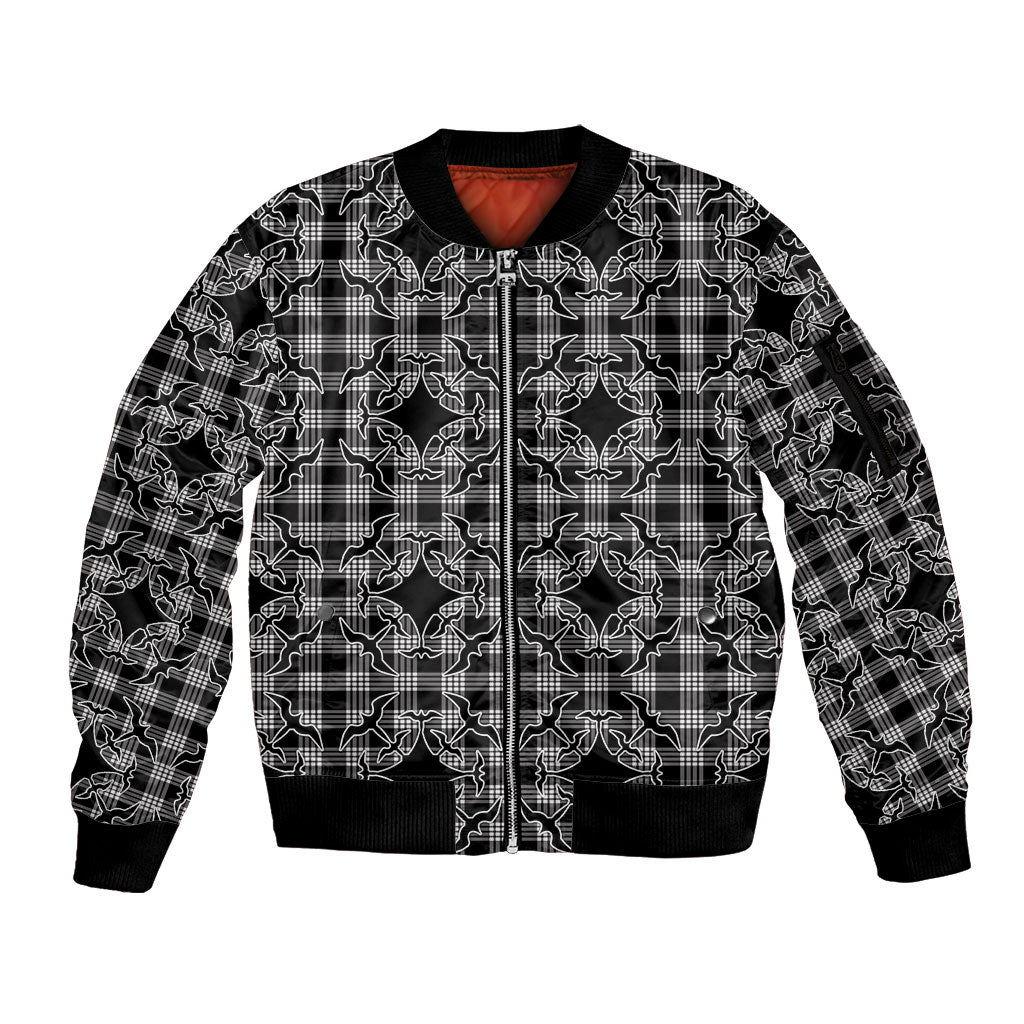 Eleele Hawaii Iwa Bird Palaka Motifs Sleeve Zip Bomber Jacket LT14 Unisex Black - Polynesian Pride