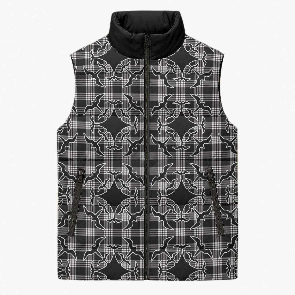 Eleele Hawaii Iwa Bird Palaka Motifs Sleeveless Puffer Jacket LT14 Unisex Black - Polynesian Pride