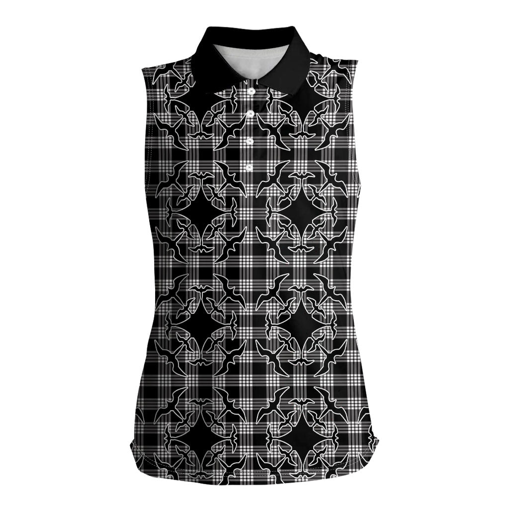 Eleele Hawaii Iwa Bird Palaka Motifs Women Sleeveless Polo Shirt LT14 Female Black - Polynesian Pride
