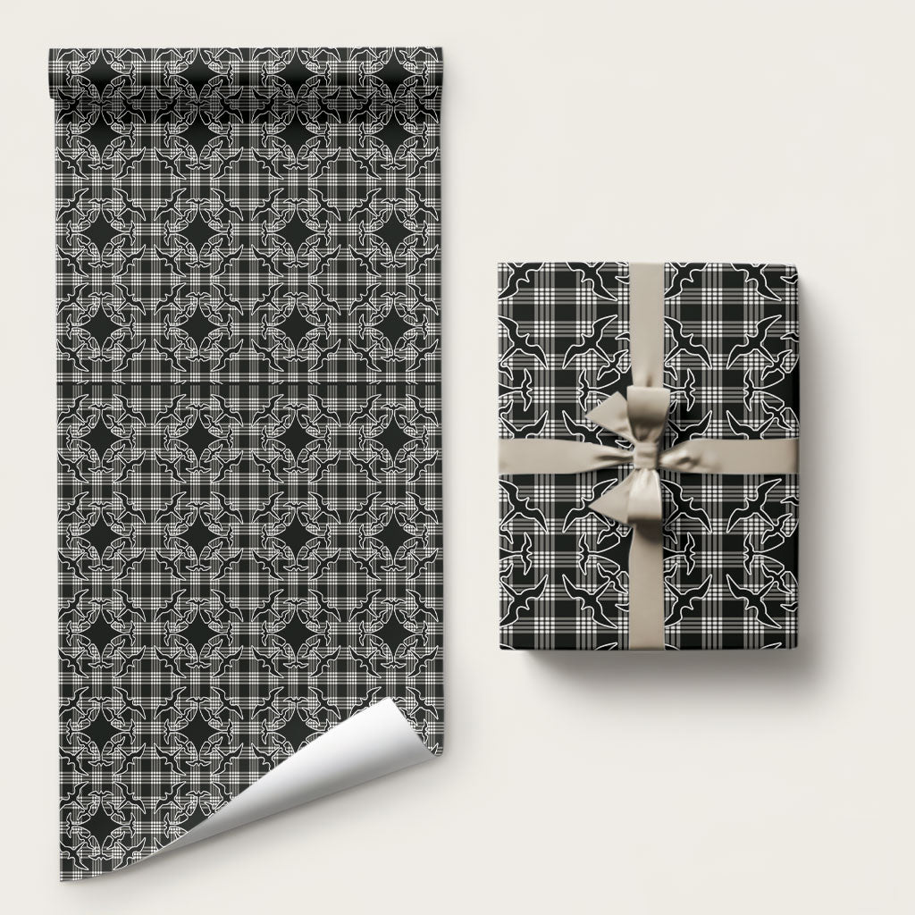 Eleele Hawaii Iwa Bird Palaka Motifs Wrapping Paper LT14 58" × 23" Black - Polynesian Pride
