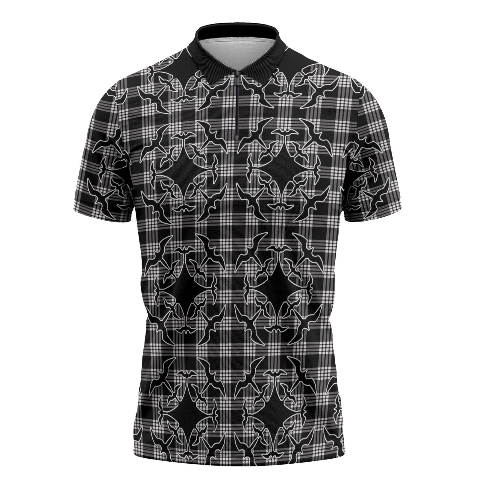 Eleele Hawaii Iwa Bird Palaka Motifs Zipper Polo Shirt LT14 Black - Polynesian Pride