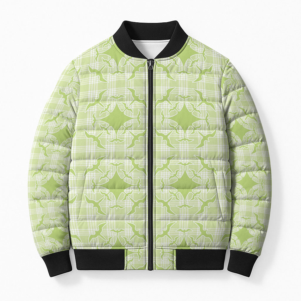 Omaomao Hawaii Iwa Bird Palaka Motifs Bomber Puffer Jacket LT14 Unisex Green - Polynesian Pride
