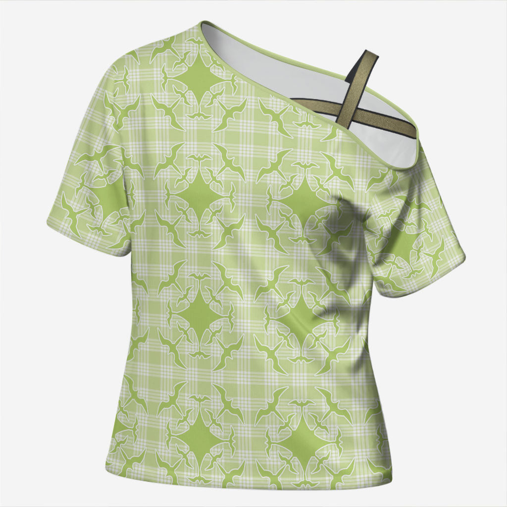 Omaomao Hawaii Iwa Bird Palaka Motifs Cross Shoulder Shirt LT14 Female Green - Polynesian Pride