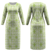 Omaomao Hawaii Iwa Bird Palaka Motifs Family Matching Long Sleeve Bodycon Dress and Hawaiian Shirt LT14 Mom's Dress Green - Polynesian Pride