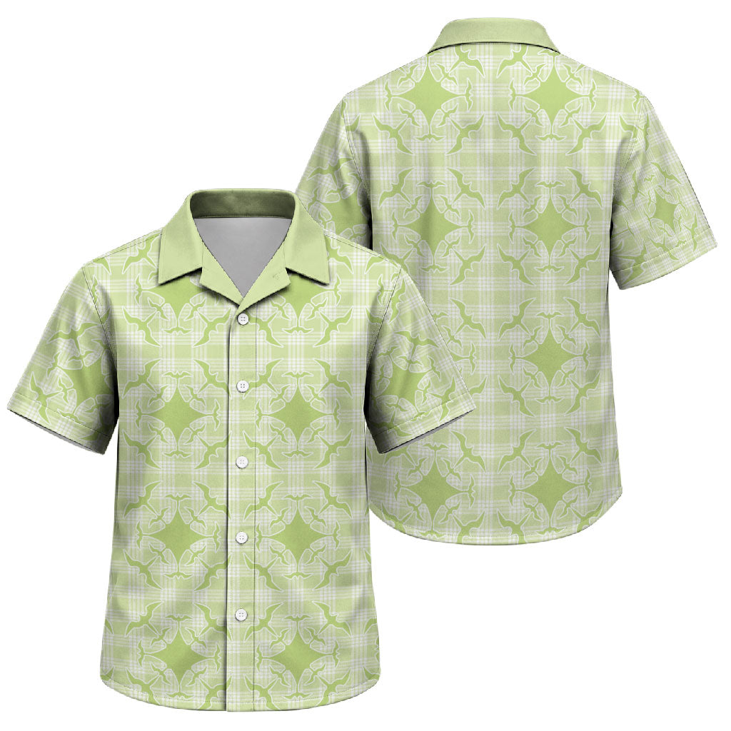Omaomao Hawaii Iwa Bird Palaka Motifs Family Matching Off The Shoulder Long Sleeve Dress and Hawaiian Shirt LT14 Son's Shirt Green - Polynesian Pride