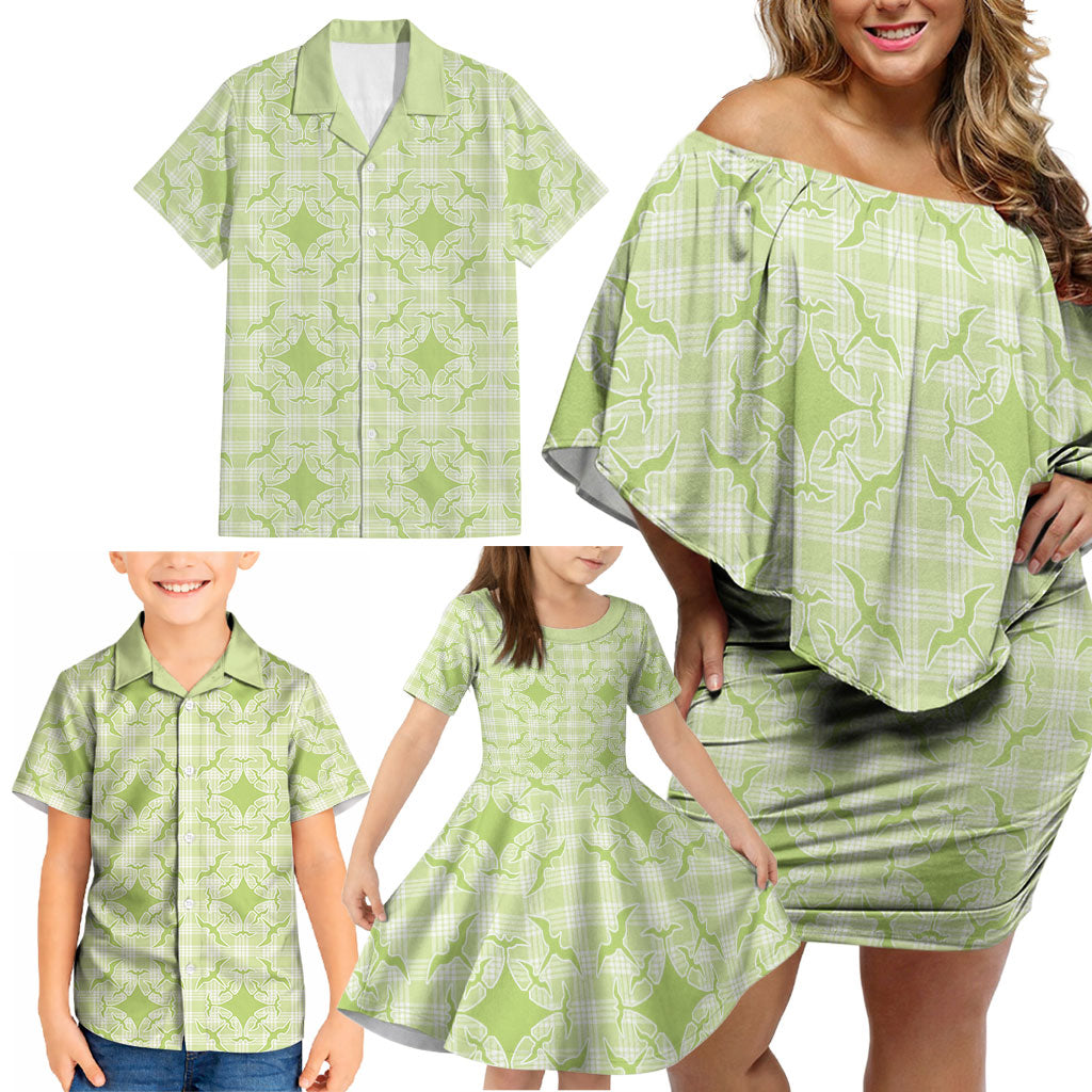 Omaomao Hawaii Iwa Bird Palaka Motifs Family Matching Off Shoulder Short Dress and Hawaiian Shirt LT14 - Polynesian Pride