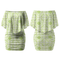 Omaomao Hawaii Iwa Bird Palaka Motifs Family Matching Off Shoulder Short Dress and Hawaiian Shirt LT14 Mom's Dress Green - Polynesian Pride